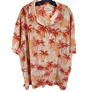 Caribbean Mens Button Up Shirt Pure Silk Palm Tree Short Sleeve Orange Size 3XB